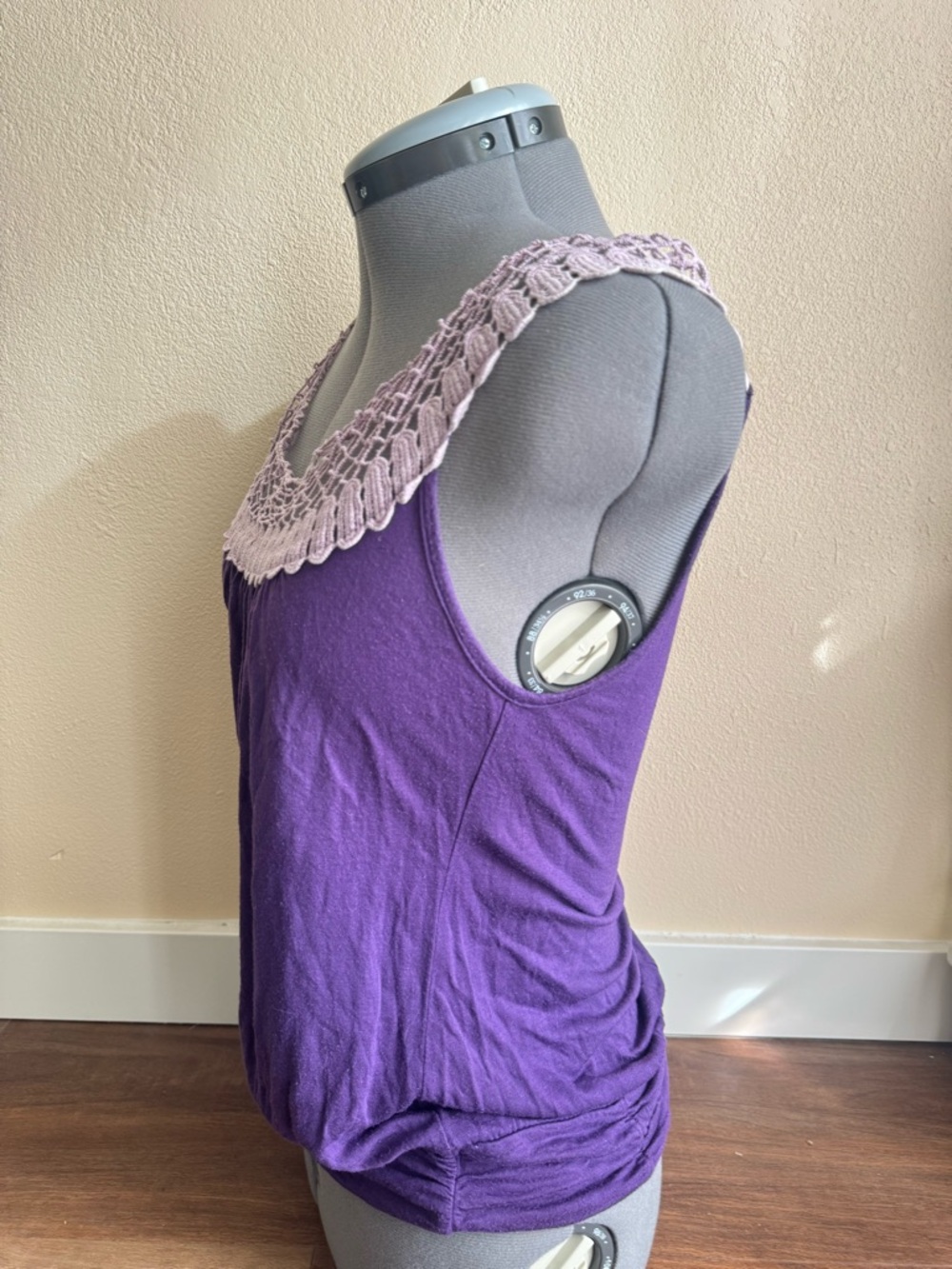 Y2K Made In USA Made Crochet Lace Trim Tank Top Purple Boho Peasant Festival - Picture 3 of 7